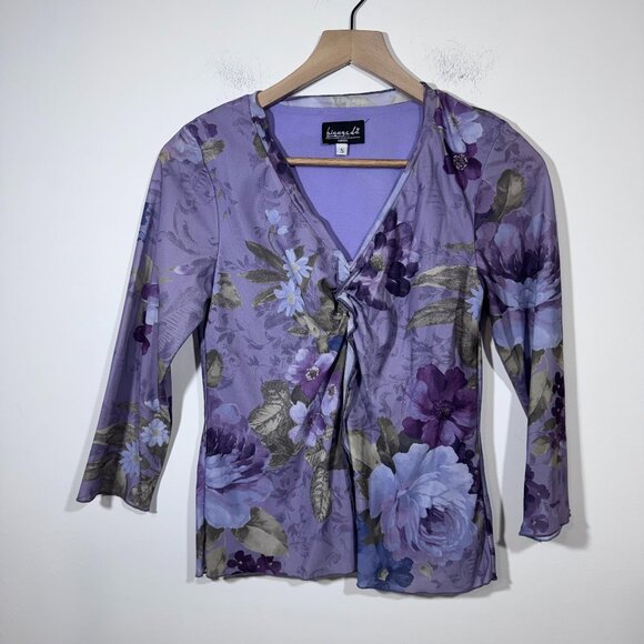 Biyaycda Tops - VTG Y2K Floral Mesh Top Blouse Womens Small Purple Fairy Romantic Phoebe